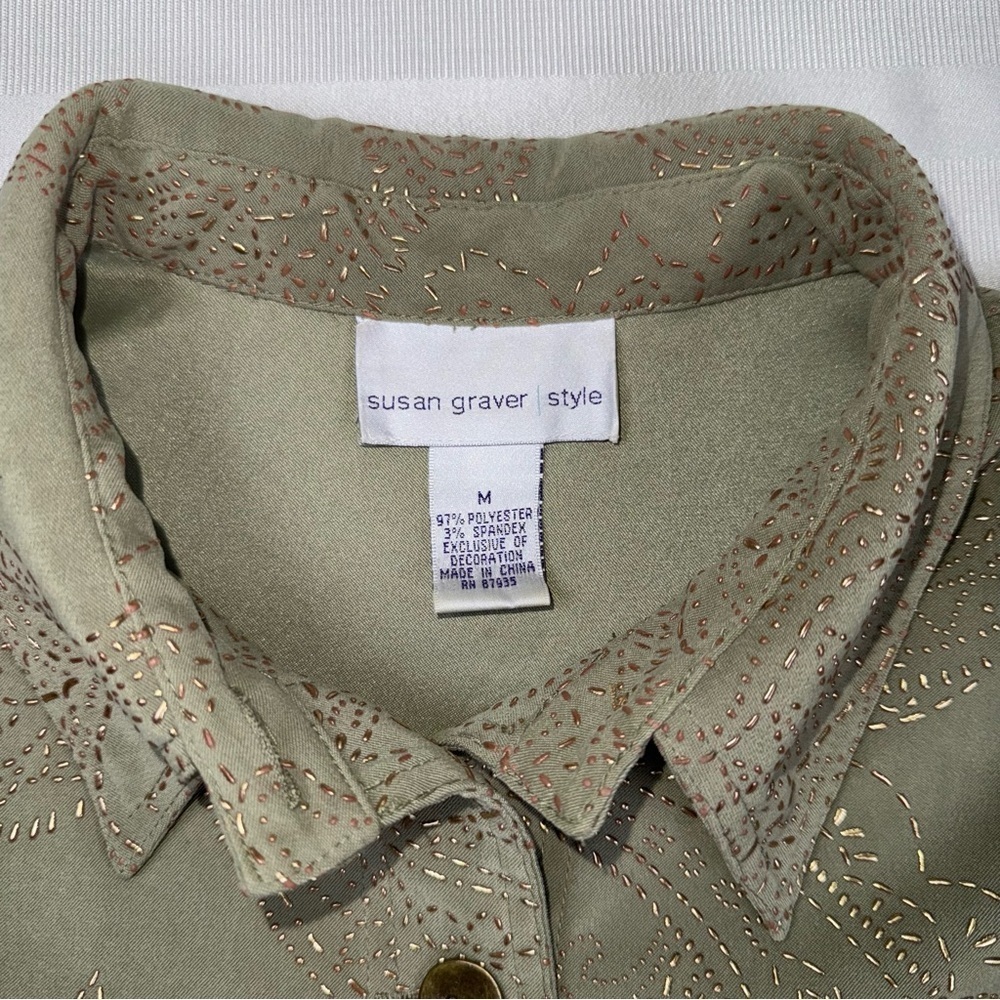 Susan Graver Sage Green Gold Embellished Utility Jacket Medium - Picture 11 of 15
